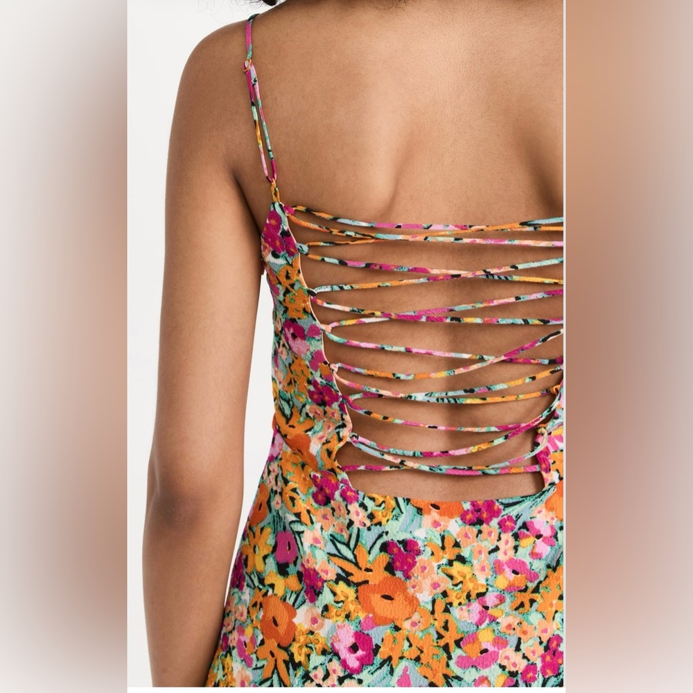 NWT For Love and Lemons Deena Floral Mini Dress Orange Pink Size XS - Picture 7 of 15